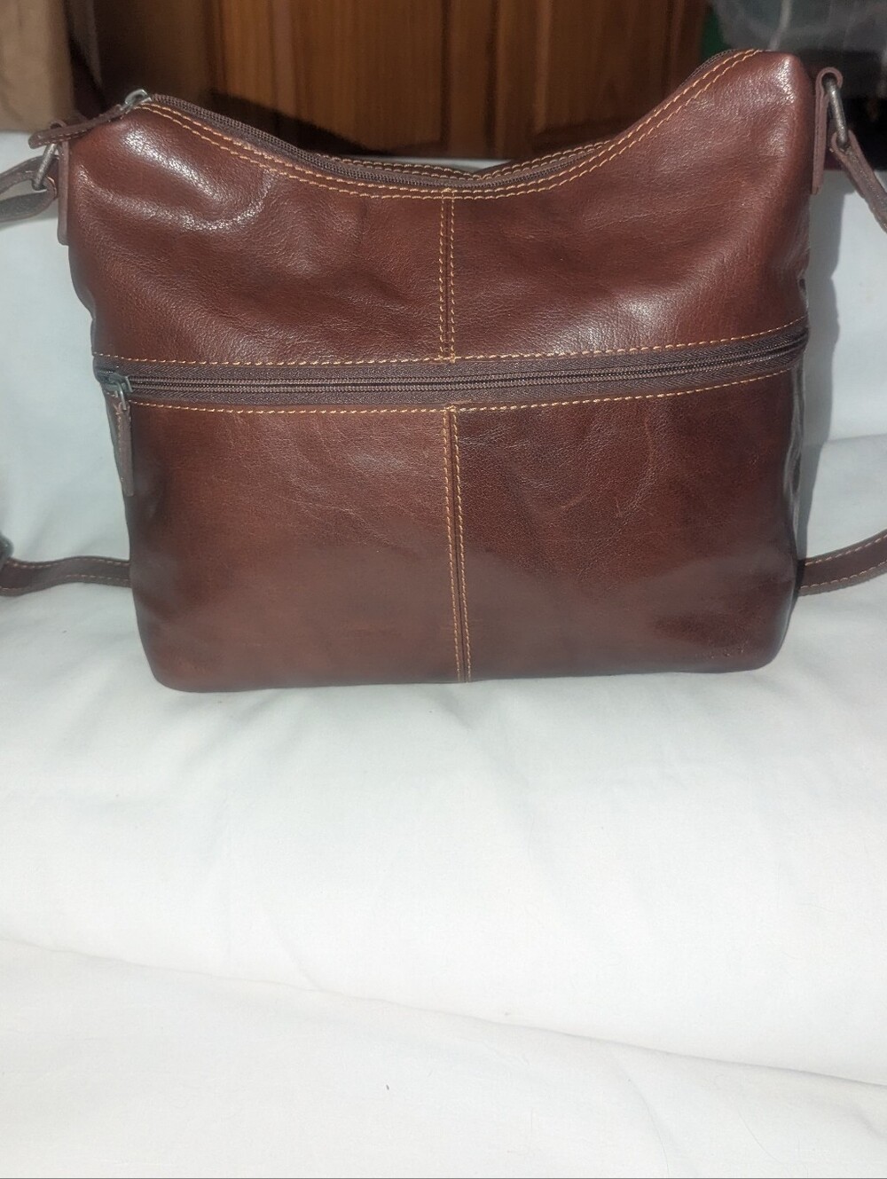 Jack Georges Up Town Hobo Brown Leather Hobo Bag with Front Zip Pocket